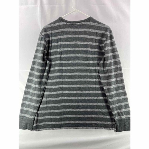 Merona Mens Henley Shirt Medium Gray Long Sleeve Striped Hiking Casual Pullover - Picture 2 of 8